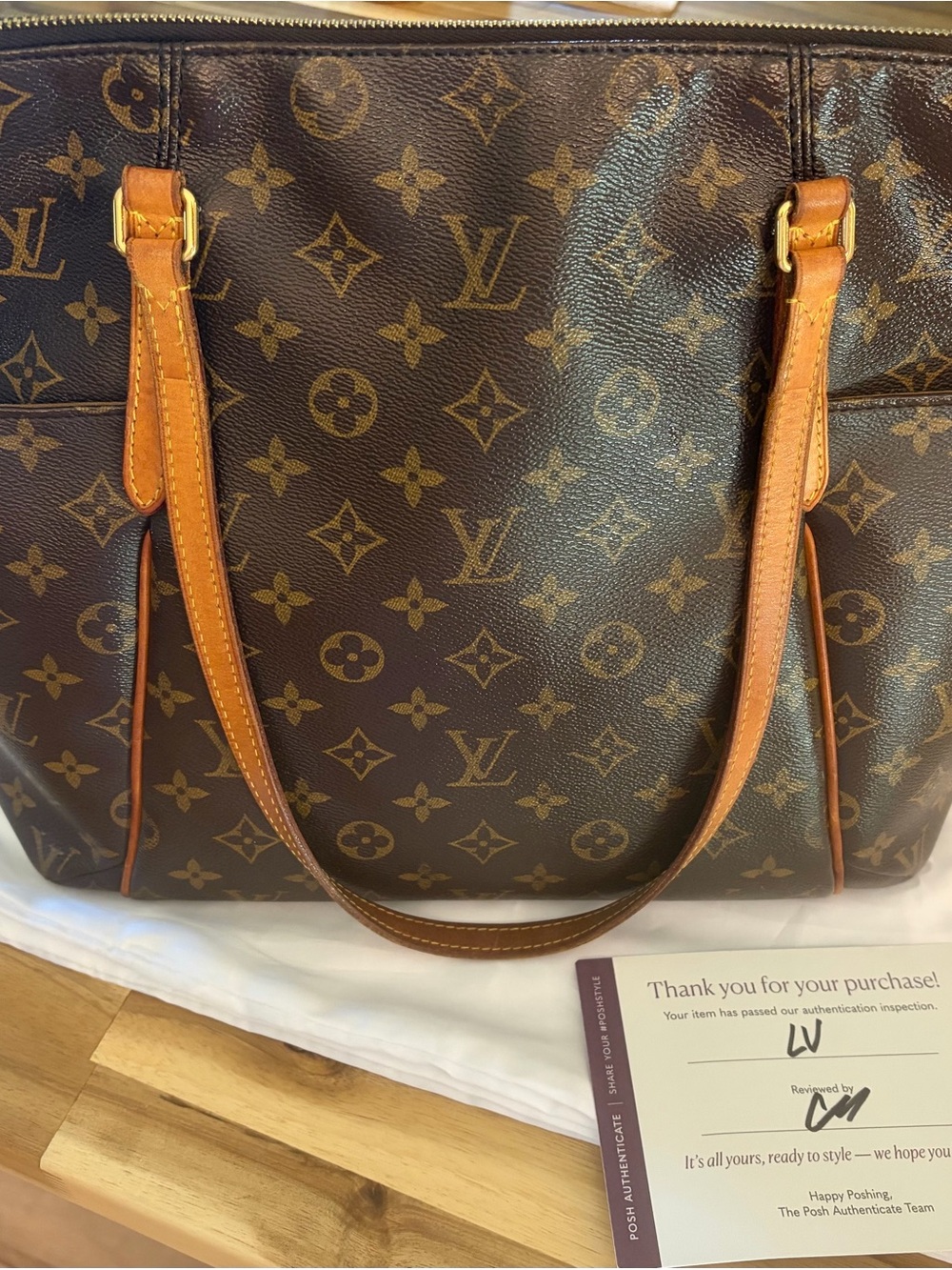 Louis Vuitton Monogram Canvas Brown Tote with Tan Leather Straps - Picture 3 of 10